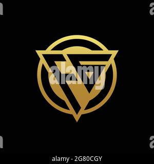 Monogramma con logo FG con forma triangolare e forma circolare arrotondata isolato sui colori oro e modello di sfondo nero Illustrazione Vettoriale