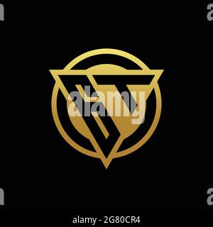 Monogramma con logo GT con forma triangolare e cerchio arrotondato isolato sui colori oro e modello di sfondo nero Illustrazione Vettoriale