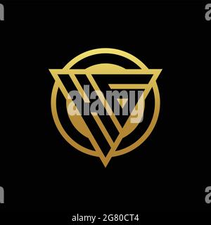 Monogramma CON logo HG con forma triangolare e cerchio arrotondato isolato sui colori oro e modello di sfondo nero Illustrazione Vettoriale