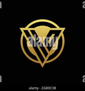 Monogramma CON logo KO con forma triangolare e cerchio arrotondato isolato su colori oro e modello di disegno sfondo nero Illustrazione Vettoriale