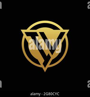 Monogramma con logo IV a forma di triangolo e cerchio arrotondato isolato sui colori oro e modello di sfondo nero Illustrazione Vettoriale