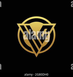 Monogramma con logo KC con forma triangolare e forma circolare arrotondata, isolato sui colori oro e modello di disegno sfondo nero Illustrazione Vettoriale