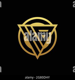 Monogramma con logo KB a forma di triangolo e cerchio arrotondato isolato su colori oro e modello di disegno sfondo nero Illustrazione Vettoriale