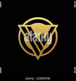 Monogramma CON logo KJ con forma triangolare e cerchio arrotondato isolato su colori oro e modello di disegno sfondo nero Illustrazione Vettoriale