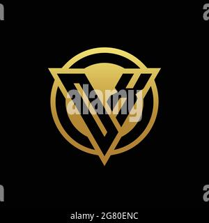 Monogramma CON logo OX con forma triangolare e cerchio arrotondato isolato sui colori oro e modello di sfondo nero Illustrazione Vettoriale