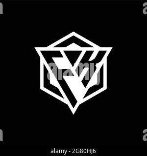 Monogramma con logo FK con combinazione di forma triangolare ed esagonale isolata sul retro e colore bianco Illustrazione Vettoriale