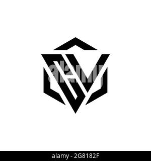 Monogramma CV Logo con triangolo ed esagono modello di design moderno isolato su sfondo bianco Illustrazione Vettoriale