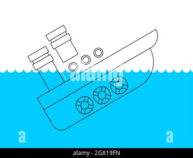 Icona della nave sommersa. Segno naufragio. Illustrazione vettoriale Illustrazione Vettoriale