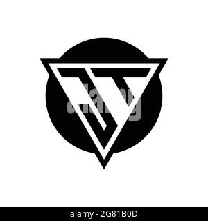 Logo JT con triangolo spaziale negativo e modello di design a forma di cerchio isolato su sfondo bianco Illustrazione Vettoriale