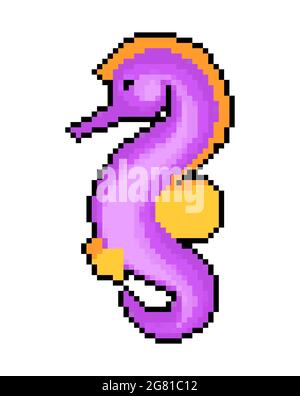 Seahorse pixel art. 8 bit Mare animale. Illustrazione vettoriale. Illustrazione Vettoriale