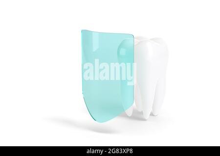 Dente molare con freccia blu che lo circonda isolato su sfondo bianco. Concetto di salute dentale. illustrazione 3d. Foto Stock