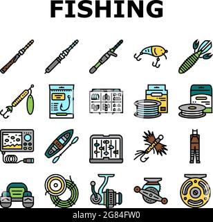 Pesca Shop prodotti Collezione icone Set Vector Illustrazione Vettoriale