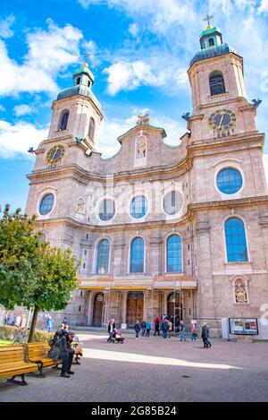 La Cattedrale di San Giacomo o Dom Sankt Jakob è una cattedrale barocca del XVIII secolo della diocesi cattolica di Innsbruck, Tirolo, Austria.take Foto Stock