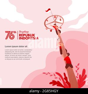 Indonesia Independence Day Greeting Card con illustrazione del concetto di giochi tradizionali. La Repubblica di Dirgahayu indonesia traduce nella Repubblica di Indonesia Illustrazione Vettoriale