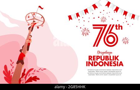 Indonesia Independence giorno landing page con giochi tradizionali concetto illustrazione. La Repubblica di Dirgahayu indonesia traduce nella Repubblica di Indonesia Illustrazione Vettoriale