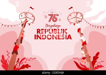 Indonesia Independence Day Greeting Card con illustrazione del concetto di giochi tradizionali. La Repubblica di Dirgahayu indonesia traduce nella Repubblica di Indonesia Illustrazione Vettoriale