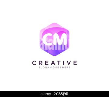 LOGO INIZIALE CM con logo Hexagon Modern Business Alphabet colorato Illustrazione Vettoriale