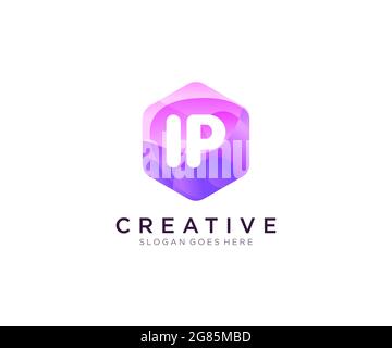 Logo IP con logo Hexagon Modern Business Alphabet colorato Illustrazione Vettoriale