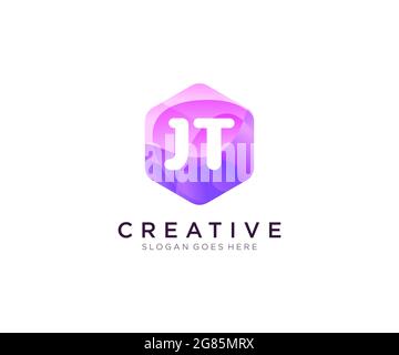 Logo iniziale JT con logo Hexagon Modern Business Alphabet colorato Illustrazione Vettoriale