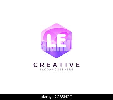 Logo LE Initial con logo Hexagon Modern Business Alphabet colorato Illustrazione Vettoriale