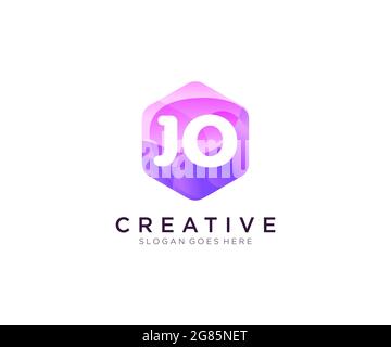 Logo iniziale JO con il colorato logo Hexagon Modern Business Alphabet Illustrazione Vettoriale