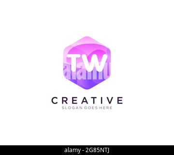 Logo iniziale TW con logo Hexagon Modern Business Alphabet colorato Illustrazione Vettoriale