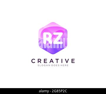 Logo iniziale RZ con il colorato logo Hexagon Modern Business Alphabet Illustrazione Vettoriale