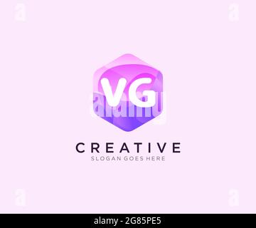 Logo iniziale VG con logo Hexagon Modern Business Alphabet colorato Illustrazione Vettoriale