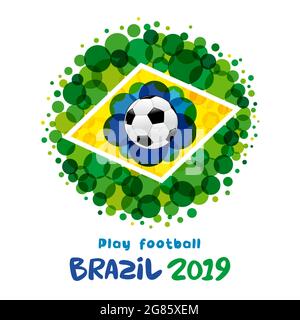 Benvenuti in Brasile copertina idea. Elementi con bandiera brasiliana con moderna struttura a bolle. Concetto creativo nazionale di fondo. Desi grafico astratto isolato Illustrazione Vettoriale