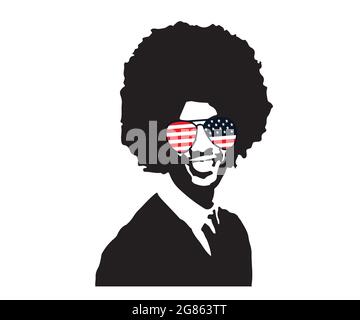 African American Man profilo viso POD silhouette con stile capelli ricci afro moda concetto, vettore isolato su sfondo bianco con Patriotic S. Illustrazione Vettoriale