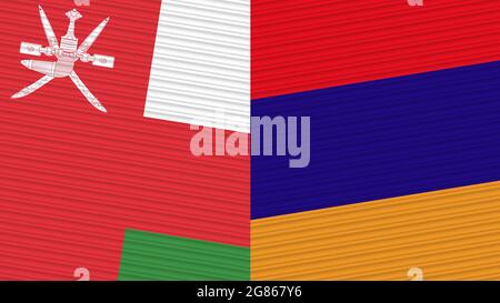 Armenia e Oman due Half Flags insieme tessile illustrazione Foto Stock