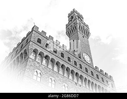 Famoso Palazzo Vecchio a Firenze - il Palazzo Vecchio nel centro storico della città Foto Stock