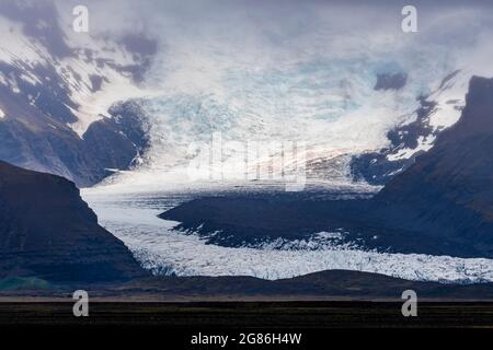 Primo piano del ghiacciaio Svinafellsjokull a Skaftafell, Islanda Foto Stock
