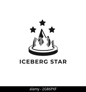 Logo vettoriale iceberg con tre stelle, illustrazione moderna isolata su sfondo bianco Illustrazione Vettoriale