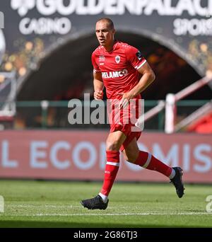 Il Michael Frey di Anversa ha ritratto durante una partita di calcio amichevole tra il Royal Antwerp FC belga e il francese COME Monaco, sabato 17 luglio 2021 ad Anversa. Foto Stock