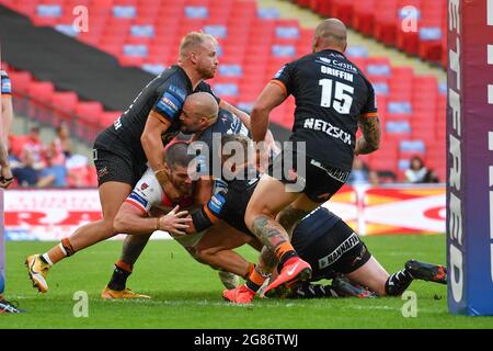 Londra, Regno Unito. 17 luglio 2021. Kyle Amor (16) di St Helens va oltre per renderlo 12-24 a Londra, Regno Unito il 7/17/2021. (Foto di Richard Long/ RL Photography/News Images/Sipa USA) Credit: Sipa USA/Alamy Live News Foto Stock