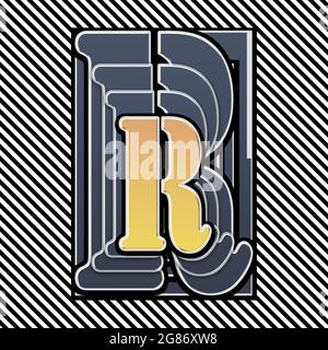 Monogramma con carattere R stampigliato in maiuscolo Foto Stock
