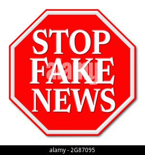 STOP FALSO SEGNO DI NOTIZIE isolato su sfondo bianco Foto Stock