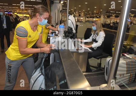 Il tennista Elise Mertens ha ritratto alla partenza degli atleti del Team Belgium ai Giochi Olimpici di Tokyo 2020, sabato 17 luglio 2021, al Bruss Foto Stock