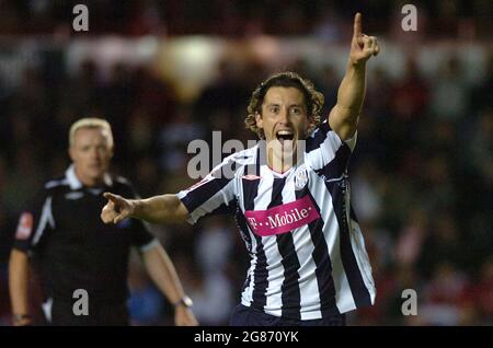 Robert Koren celebra il suo obiettivo, azione da Bristol City contro West Bromwich Albion nel campionato ad Ashton Gate, Bristol.18/09/2007 Foto Stock