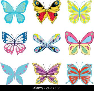Un insieme di farfalle vettoriali. Diverse farfalle colorate. Illustrazione Vettoriale