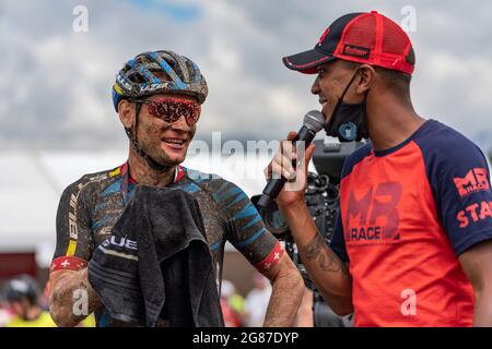 Urs Huber della Svizzera, Vincitore della MB-Race Ultra Somfy 2021, UCI Mountain Bike XCM, Campionati francesi VTT Maratona il 17 luglio 2021 a Megève, Francia - Foto Olly Bowman / DPPI Foto Stock