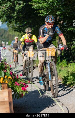 Urs Huber della Svizzera, Vincitore della MB-Race Ultra Somfy 2021, UCI Mountain Bike XCM, Campionati francesi VTT Maratona il 17 luglio 2021 a Megève, Francia - Foto Olly Bowman / DPPI Foto Stock