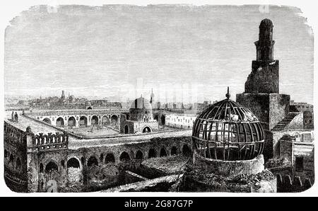 Rovine della Moschea Ibn Tulun al Cairo, Egitto, Africa del Nord. Antica illustrazione del 19 ° secolo inciso da El Mundo Ilustrado 1880 Foto Stock