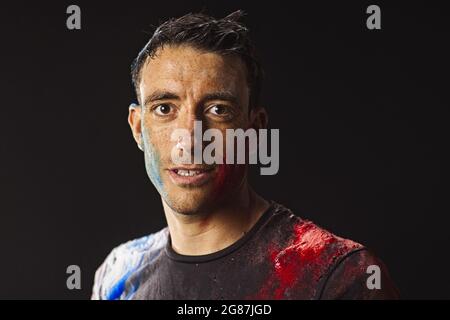 Quentin Delapierre, catégorie Nacra portrait, studio Équipe de France de voile Olympique, JO de Tokyo 2021, 15 Juin 2021, à Zecamp, Corrençon en Vercors, Francia - Foto Pierre Bouras / FFVoile/ DPPI Foto Stock