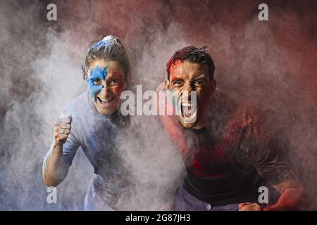 Manon Audinet, Quentin Delapierre, catégorie Nacra portrait, studio Équipe de France de voile Olympique, JO de Tokyo 2021, 15 Juin 2021, à Zecamp, Corrençon en Vercors, Francia - Foto Pierre Bouras / FFVoile/ DPPI Foto Stock