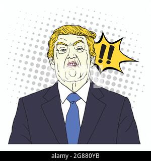 Donald Trump Cartoon gridando. Grafica vettoriale Pop Grafica stile fumetti Illustrazione Vettoriale