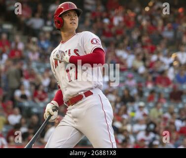 Anaheim, Stati Uniti. 17 luglio 2021. Nella partita contro i Seattle Mariners all'Angel Stadium di Anaheim sabato 17 luglio 2021. Foto di Michael Goulding/UPI Credit: UPI/Alamy Live News Foto Stock