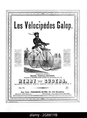 The Velocipedes Galop, 1869 spartiti con litografia di un uomo che cavalcano una bicicletta in anticipo. Foto Stock