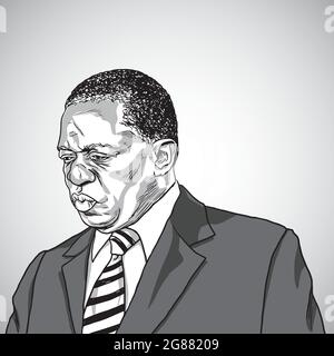 Disegno di Emmerson Mnangagwa, presidente dello Zimbabwe. Disegno grafico vettoriale caricatura verticale Illustrazione Vettoriale
